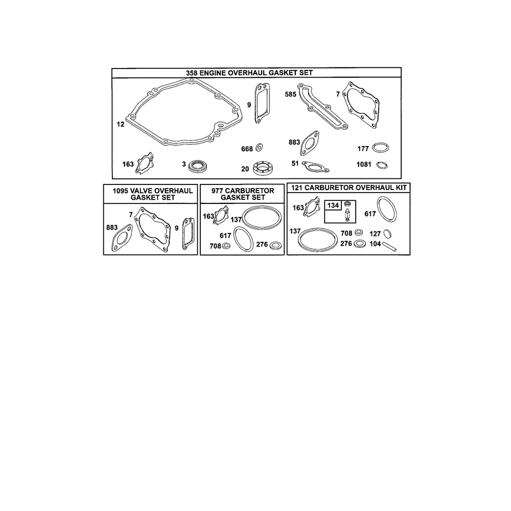 Engine Over Haul Gasket Set Diagram and Parts List for 12C800TO12C899  Briggs and Stratton Engine